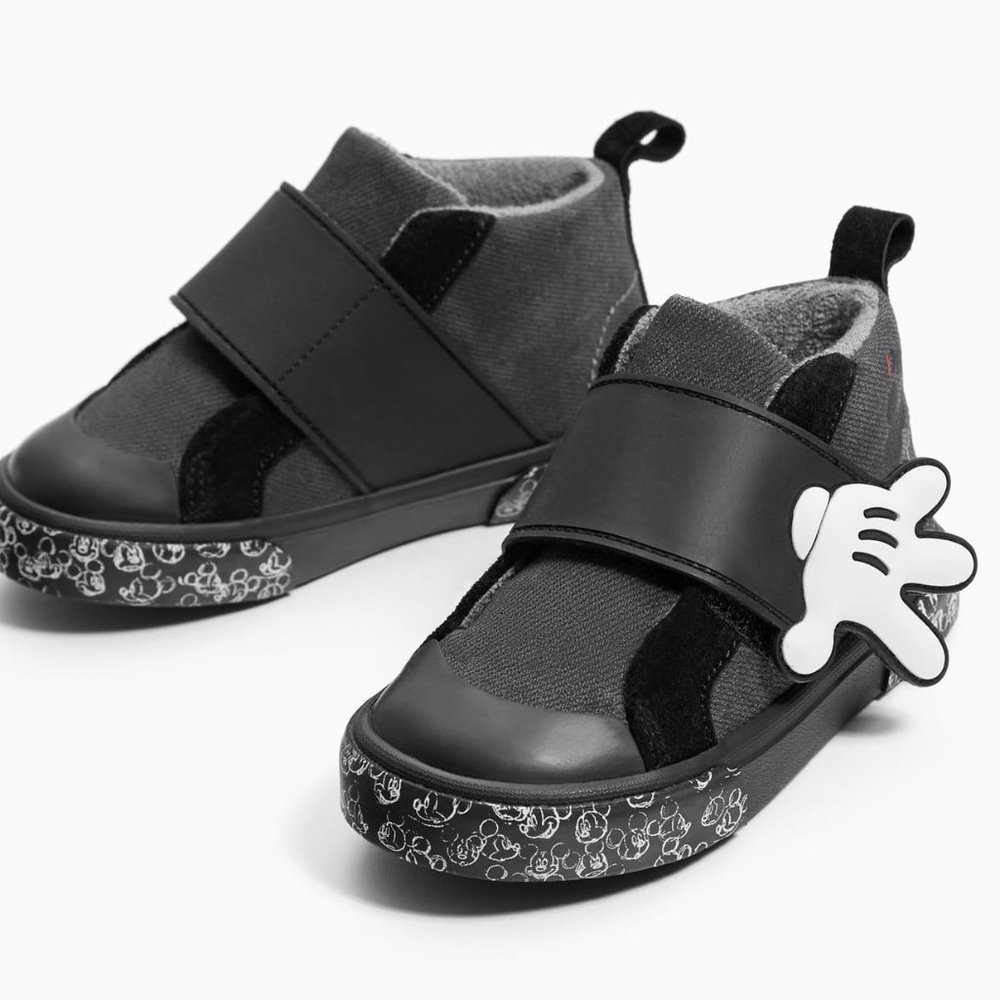 Zara Kids Black Grey Mickey-Accent Sneakers